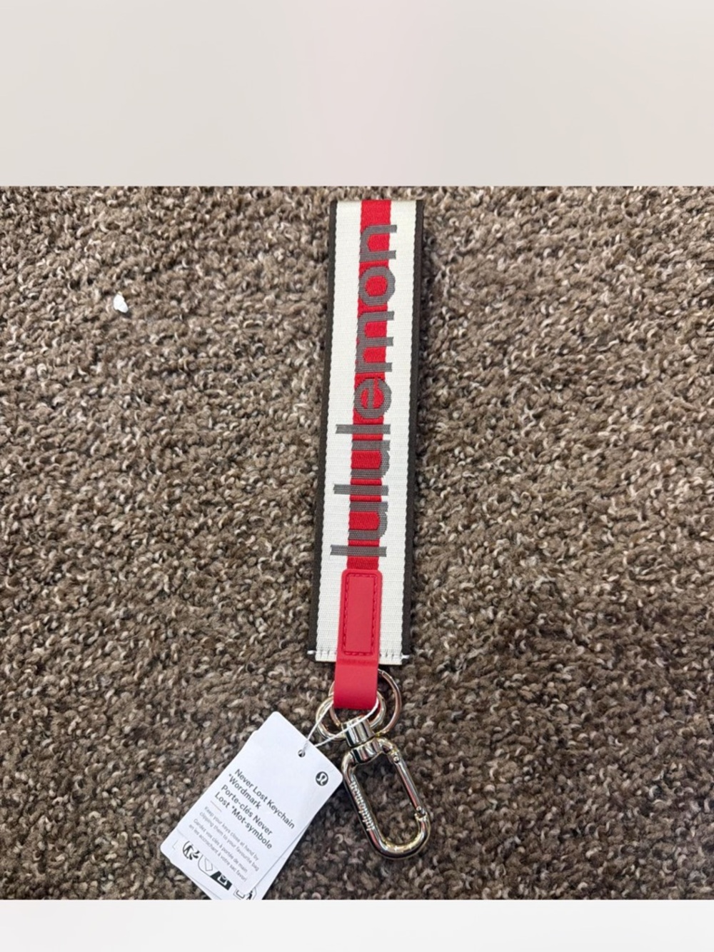 lululemon athletica Red and White Keychain Strap with Silver Hardware